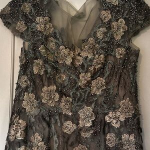 Mac Duggal Floral Embroidered Dress in Black and Gold